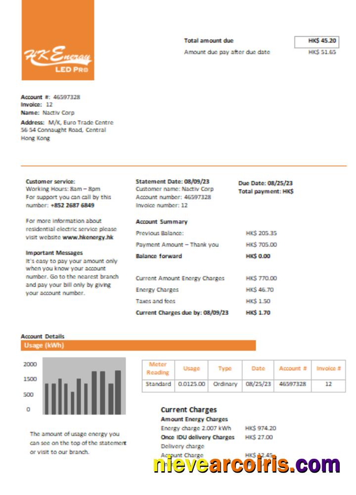 Hong Kong Energy Ltd utility business bill